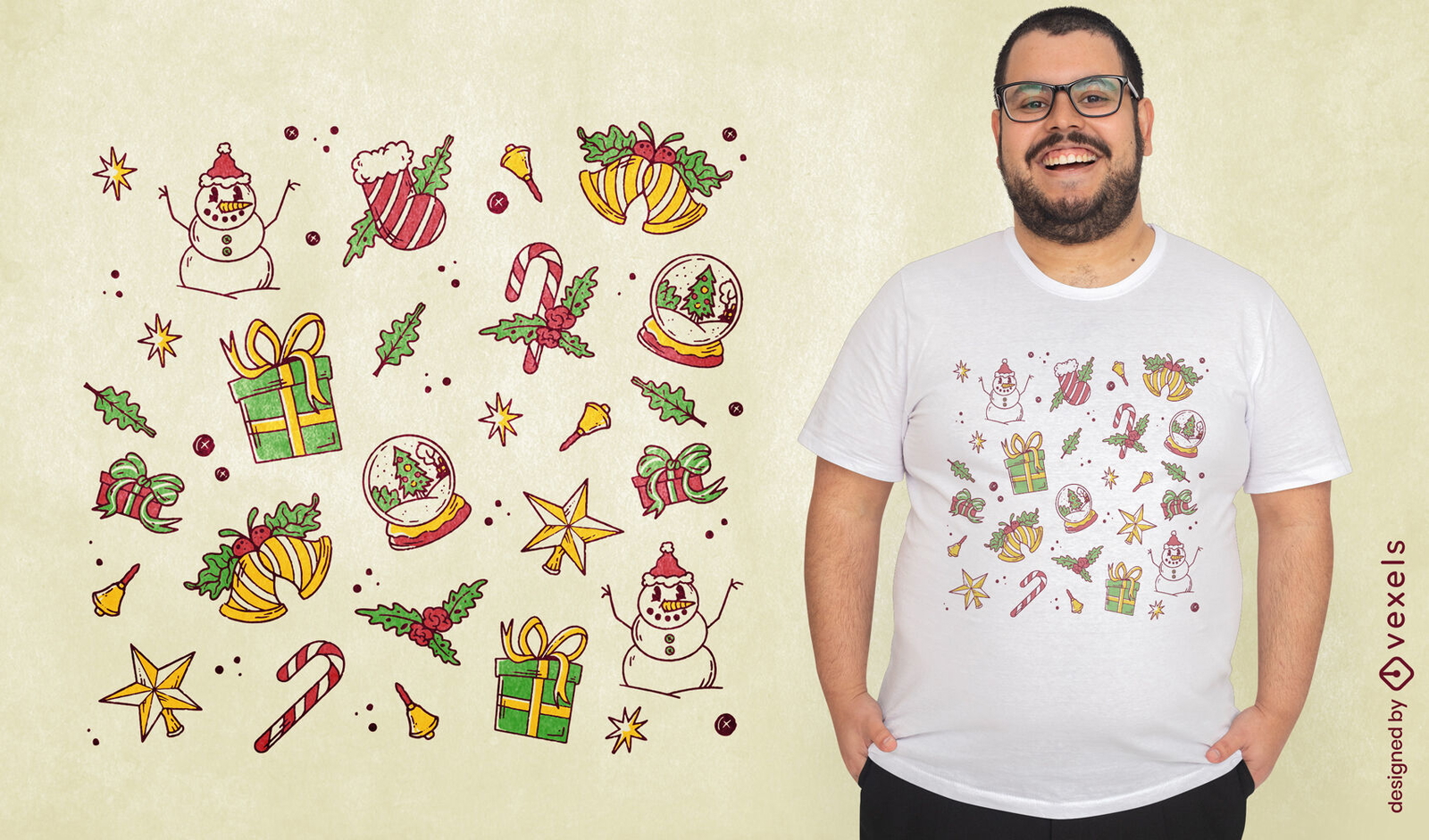 Diseño de camiseta de elementos de invierno de navidad.