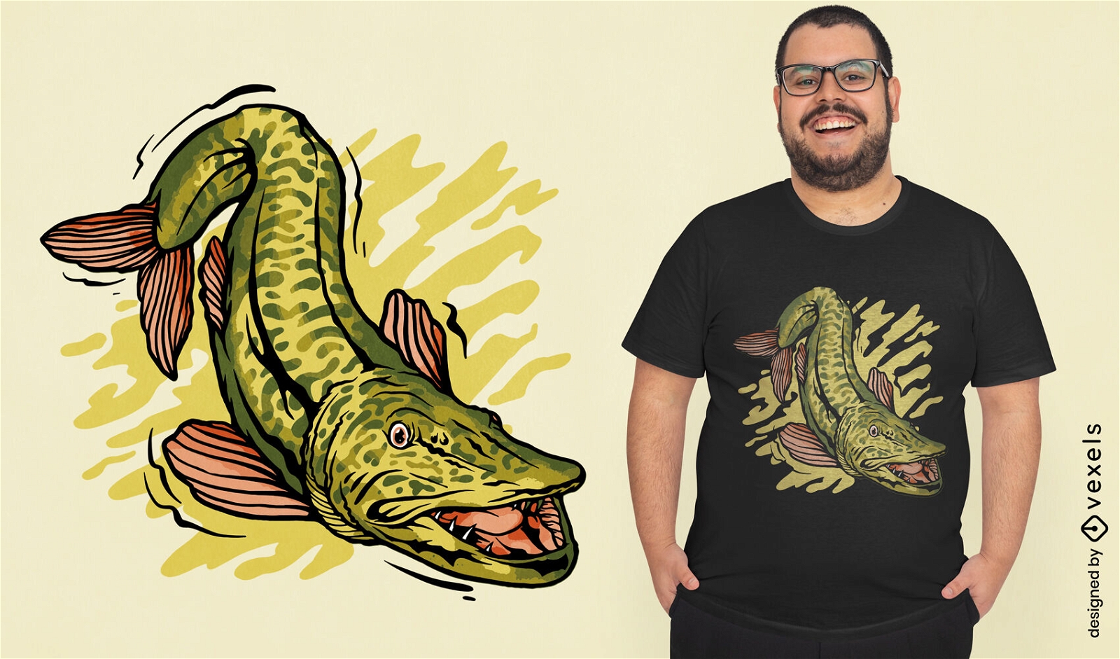Design de camiseta de animal de peixe Muskellunge