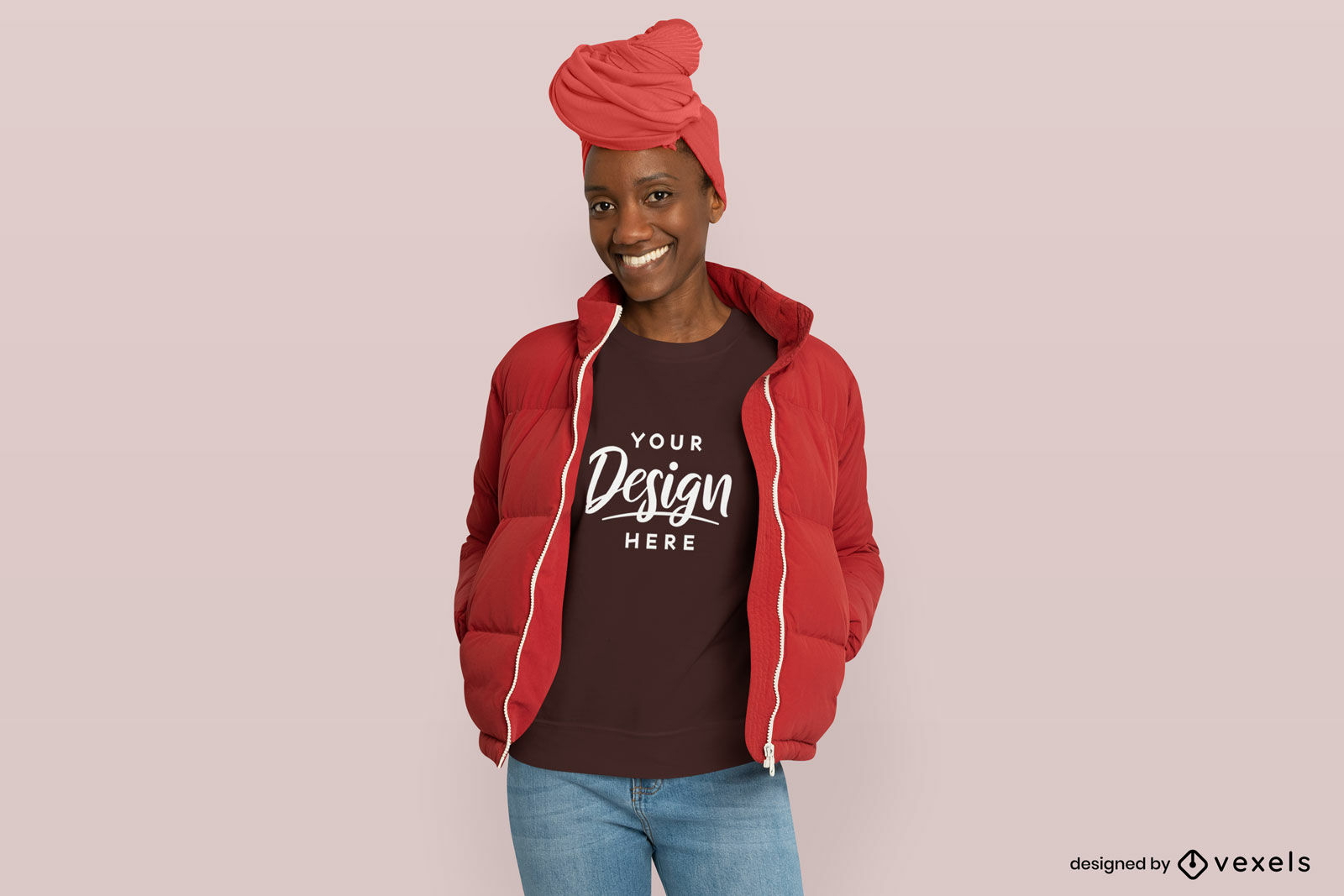 Black woman with jacket and sweatshirt mockup