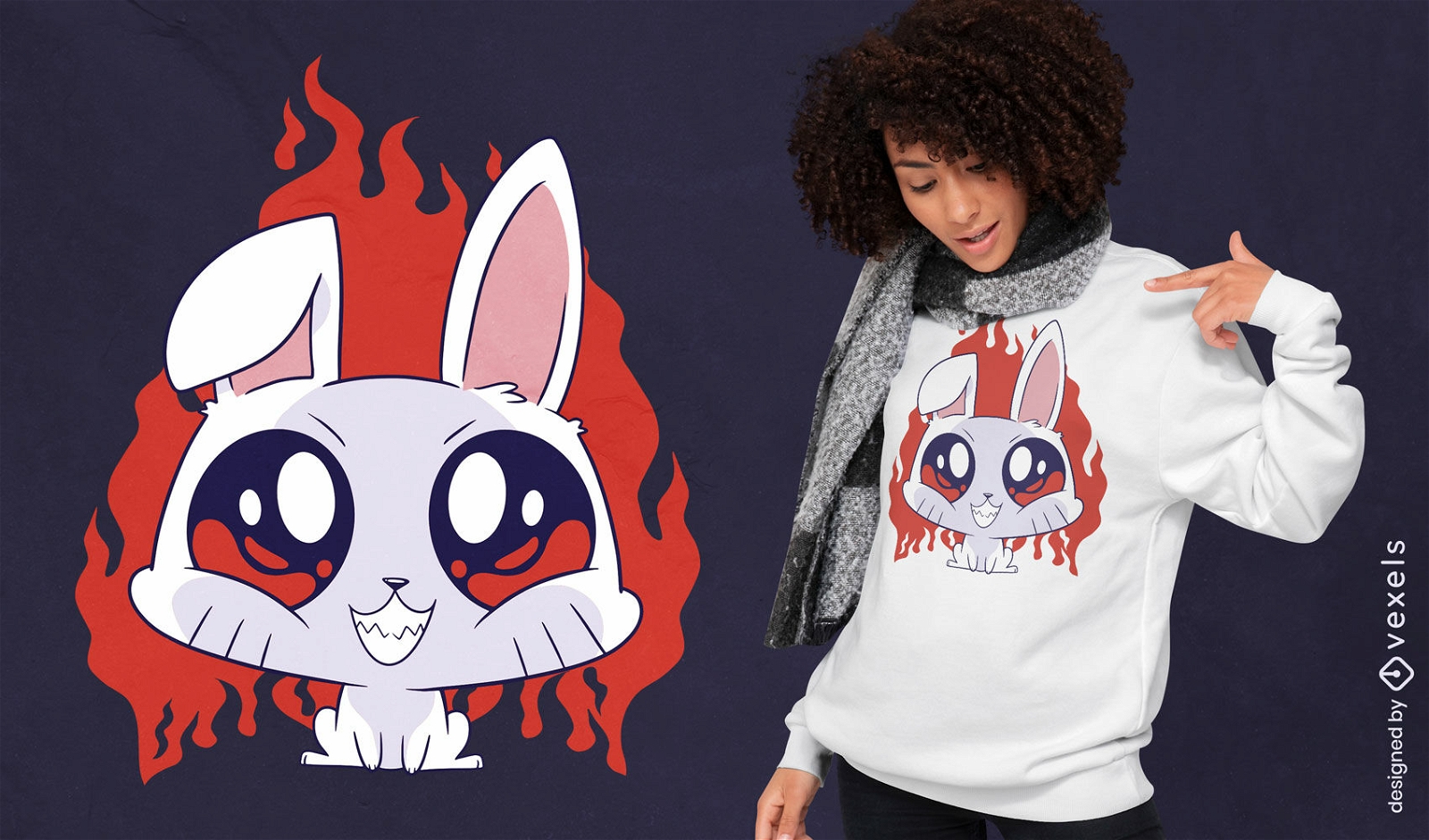 Design de camiseta de fogo de desenho animado de coelho
