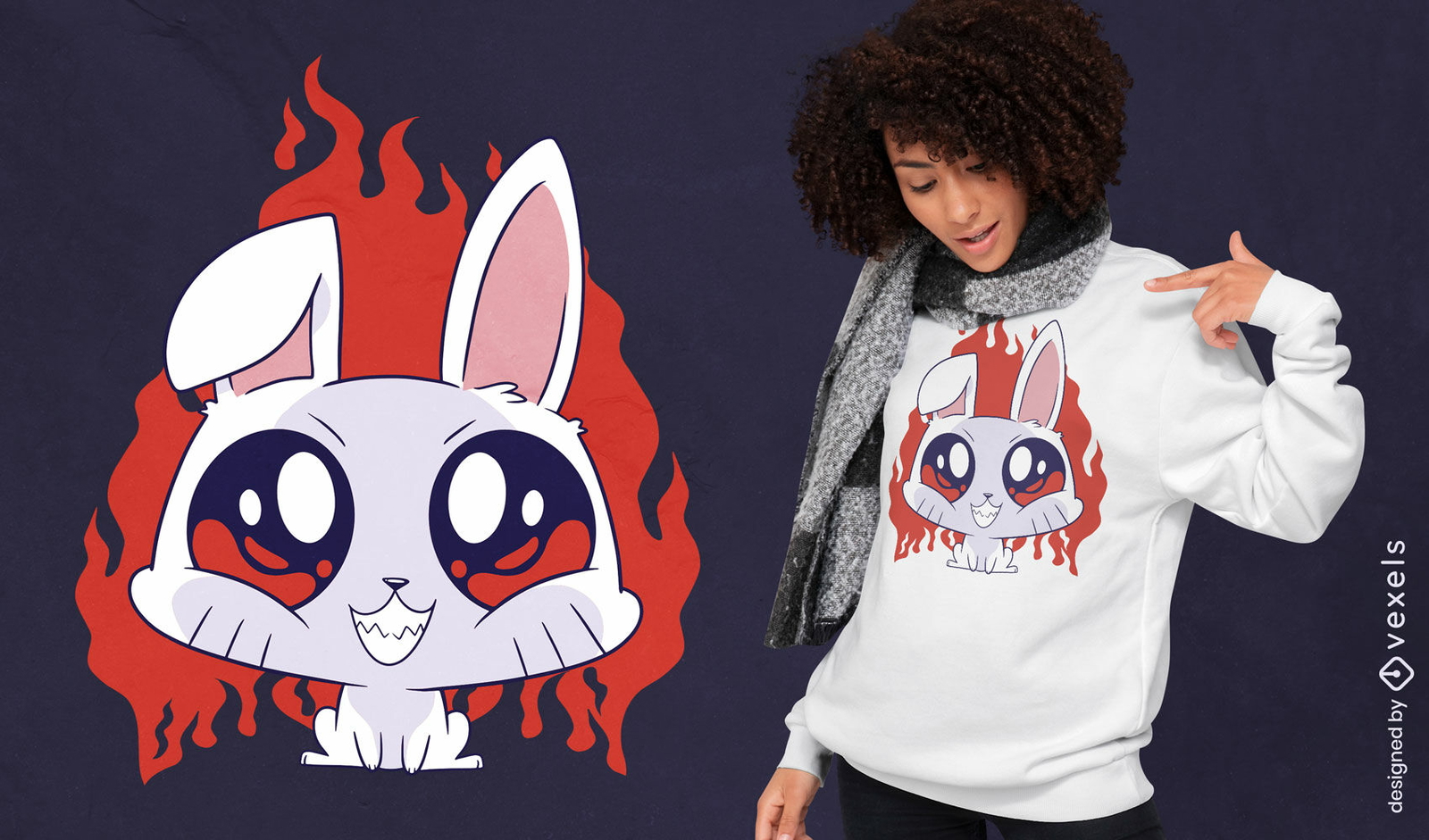 Diseño de camiseta de fuego de dibujos animados de animales de conejo