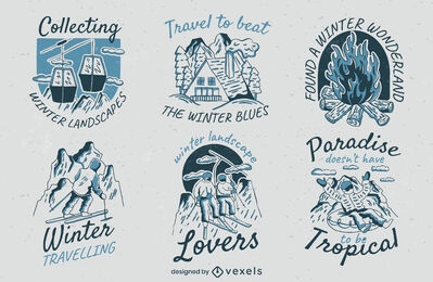 Winter travel badges set