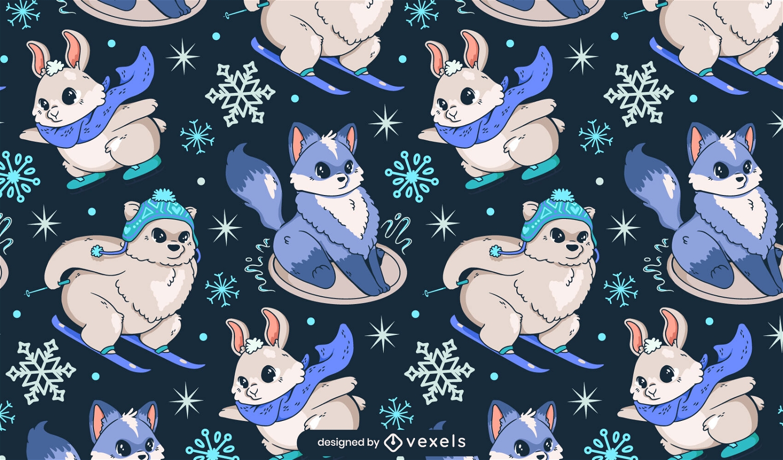 Design de padrão de personagens de animais de inverno