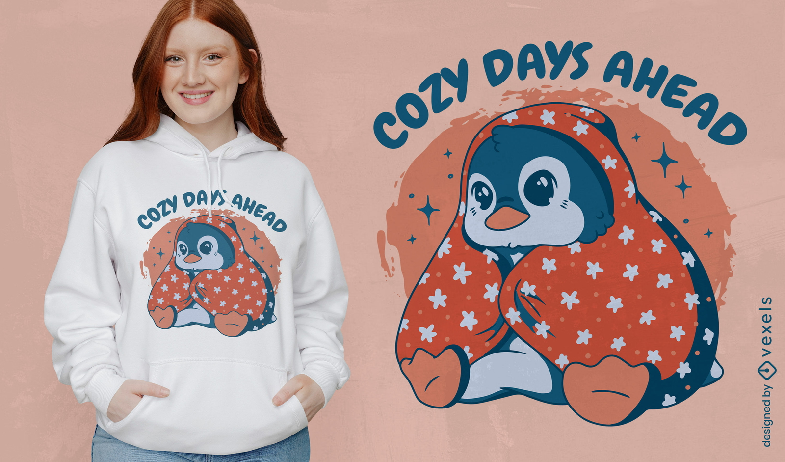 Pingüino acogedor con diseño de camiseta de manta