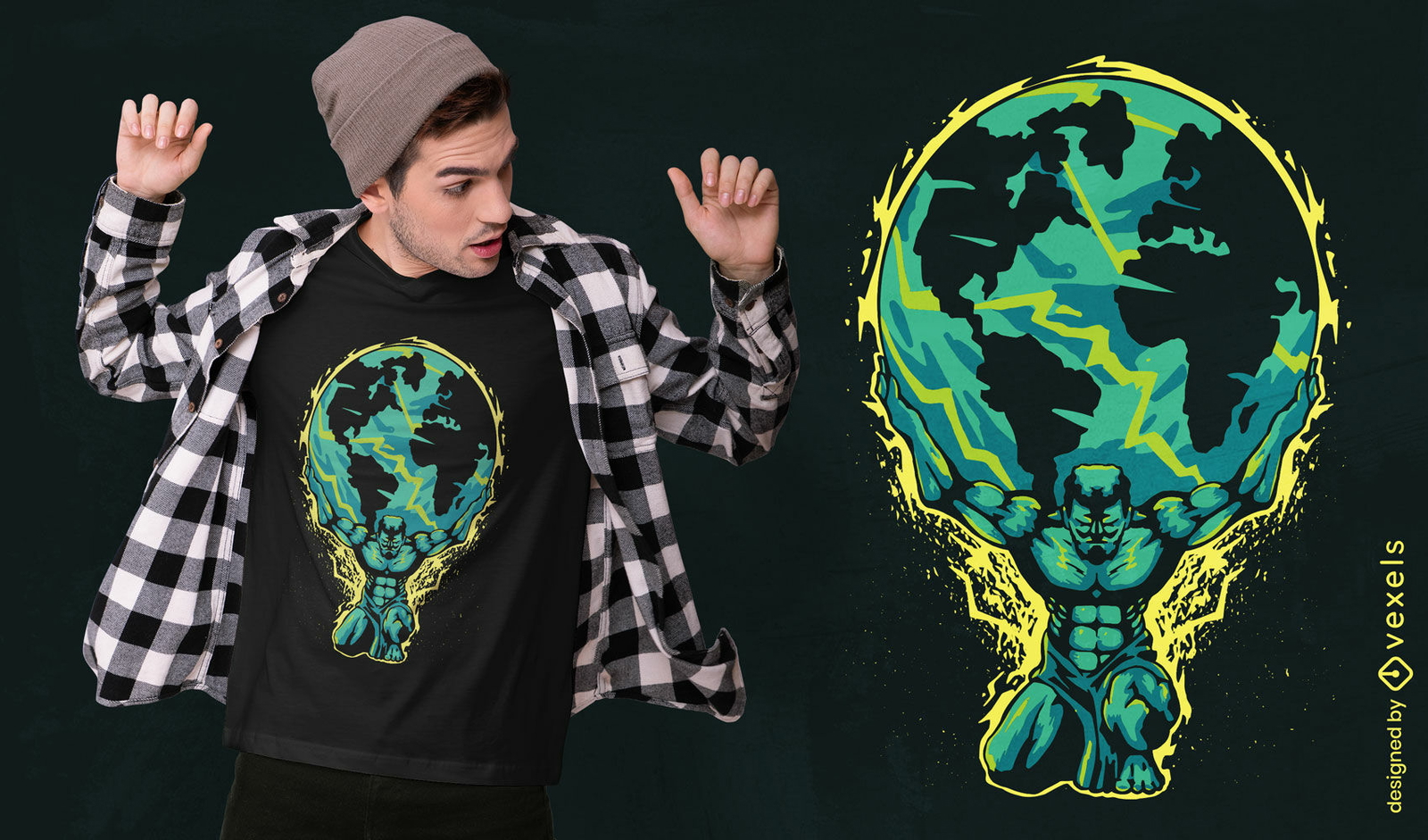 Atlas dios sosteniendo el diseño de la camiseta de la tierra