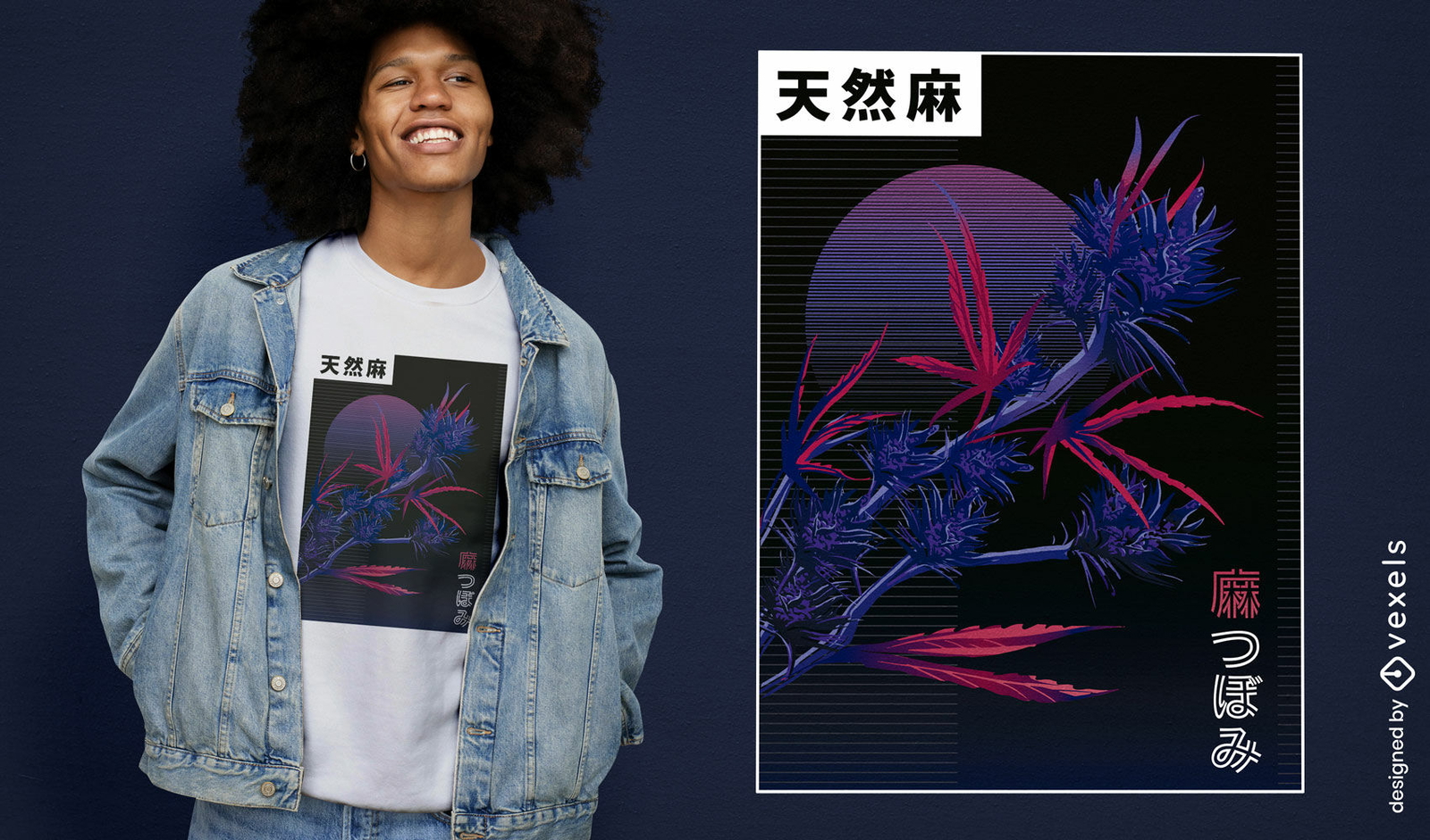 Diseño de camiseta de vaporwave de plantas de cannabis.