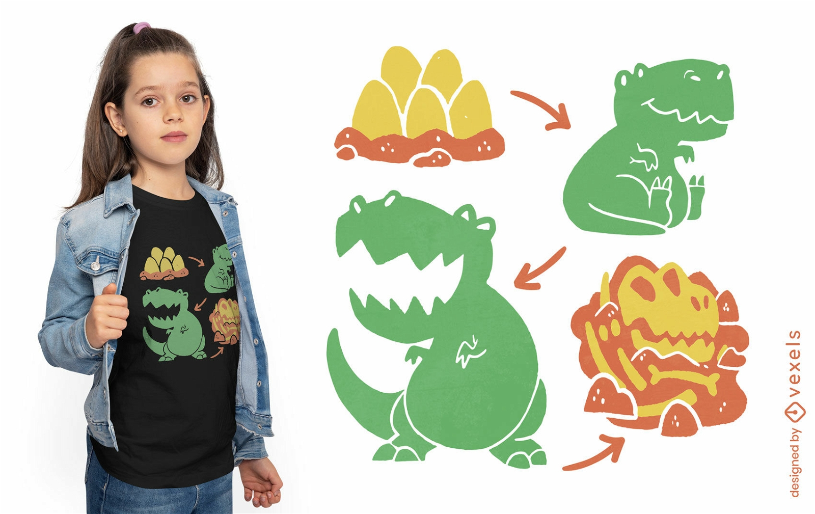 Diseño de camiseta de evolución animal de dinosaurio.