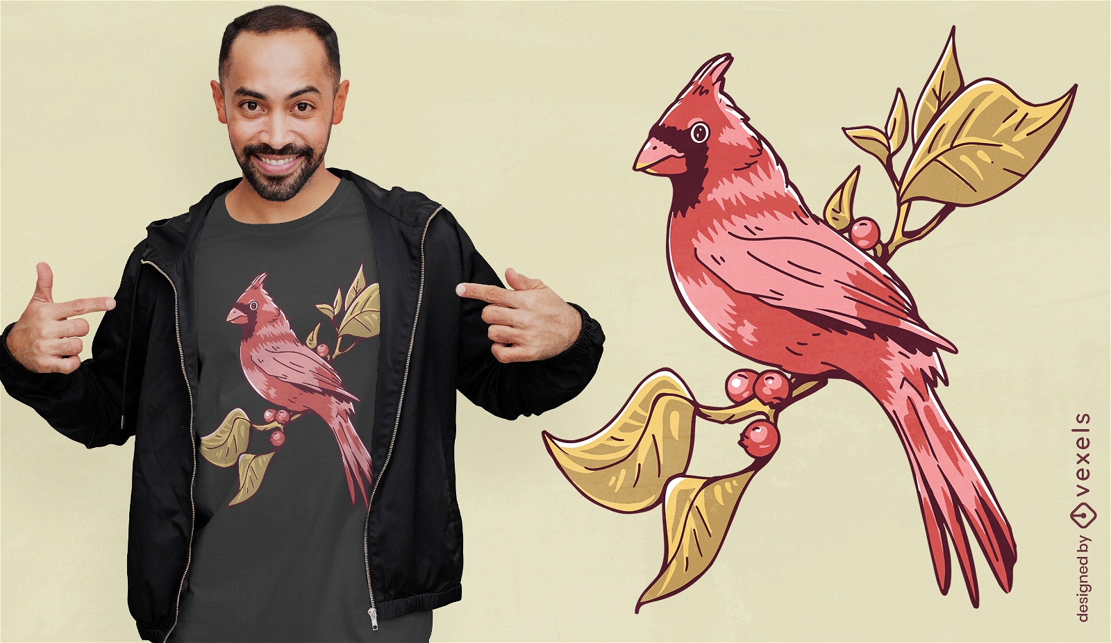 Diseño de camiseta de animal de pájaro cardenal rojo