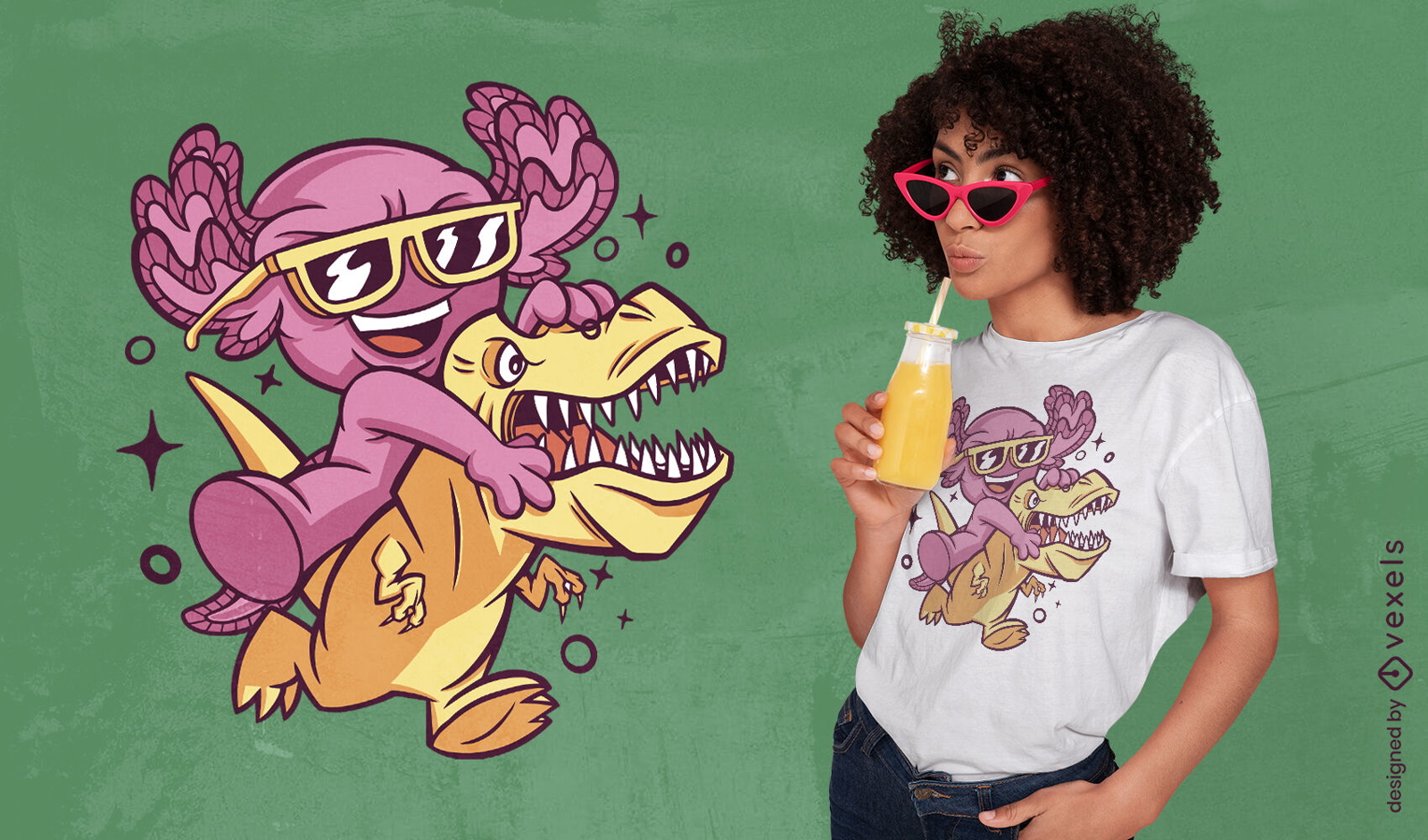 Axolotl and dinosaur cartoon t-shirt design