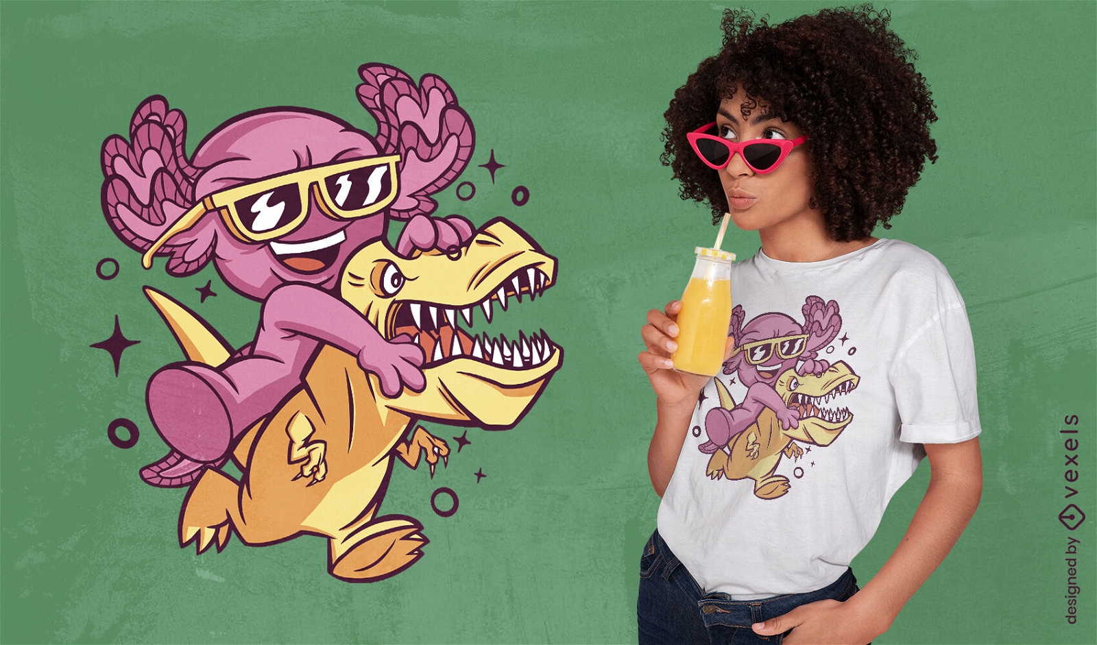 Axolotl- und Dinosaurier-Cartoon-T-Shirt-Design