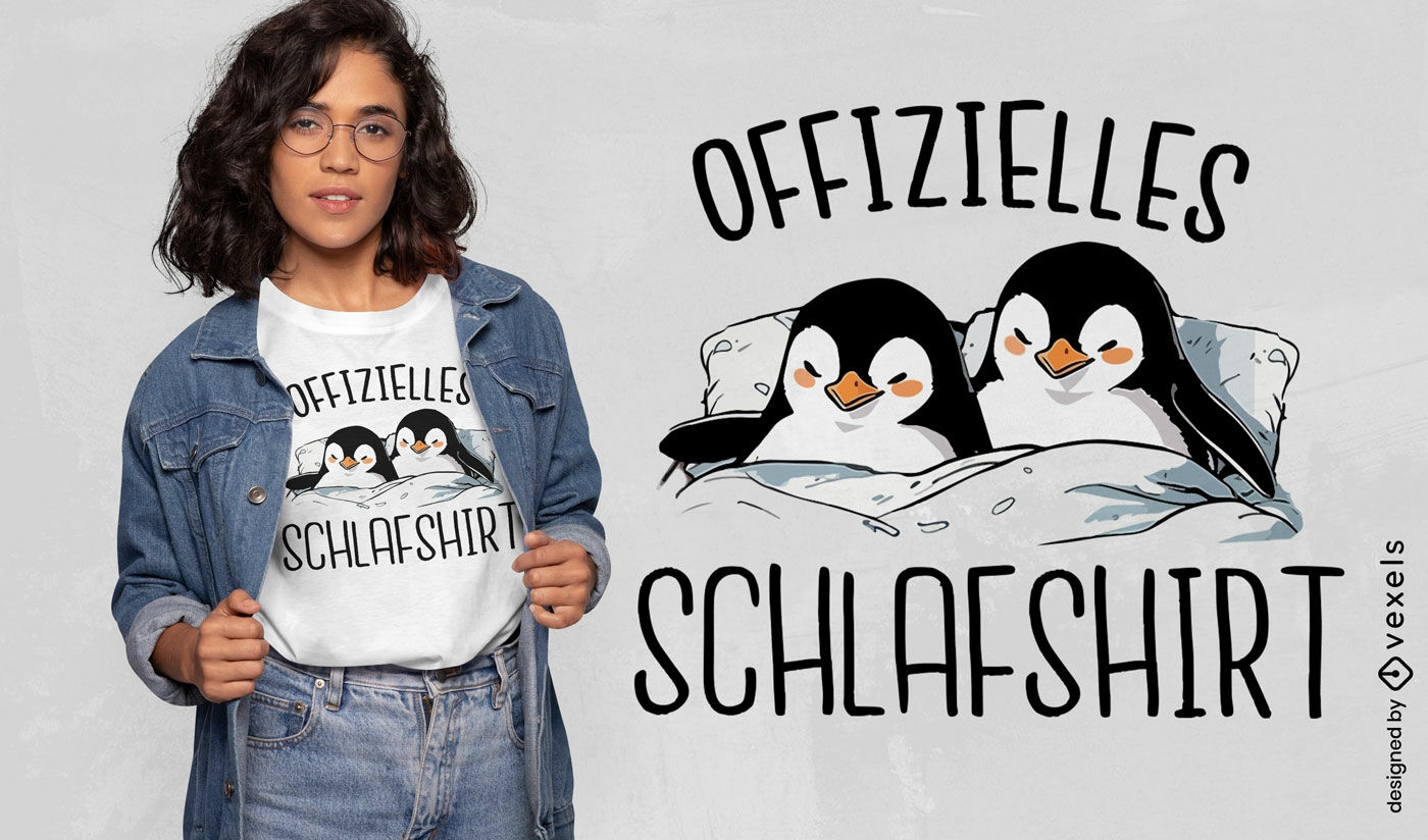 Design de camiseta de casal de pinguins dormindo