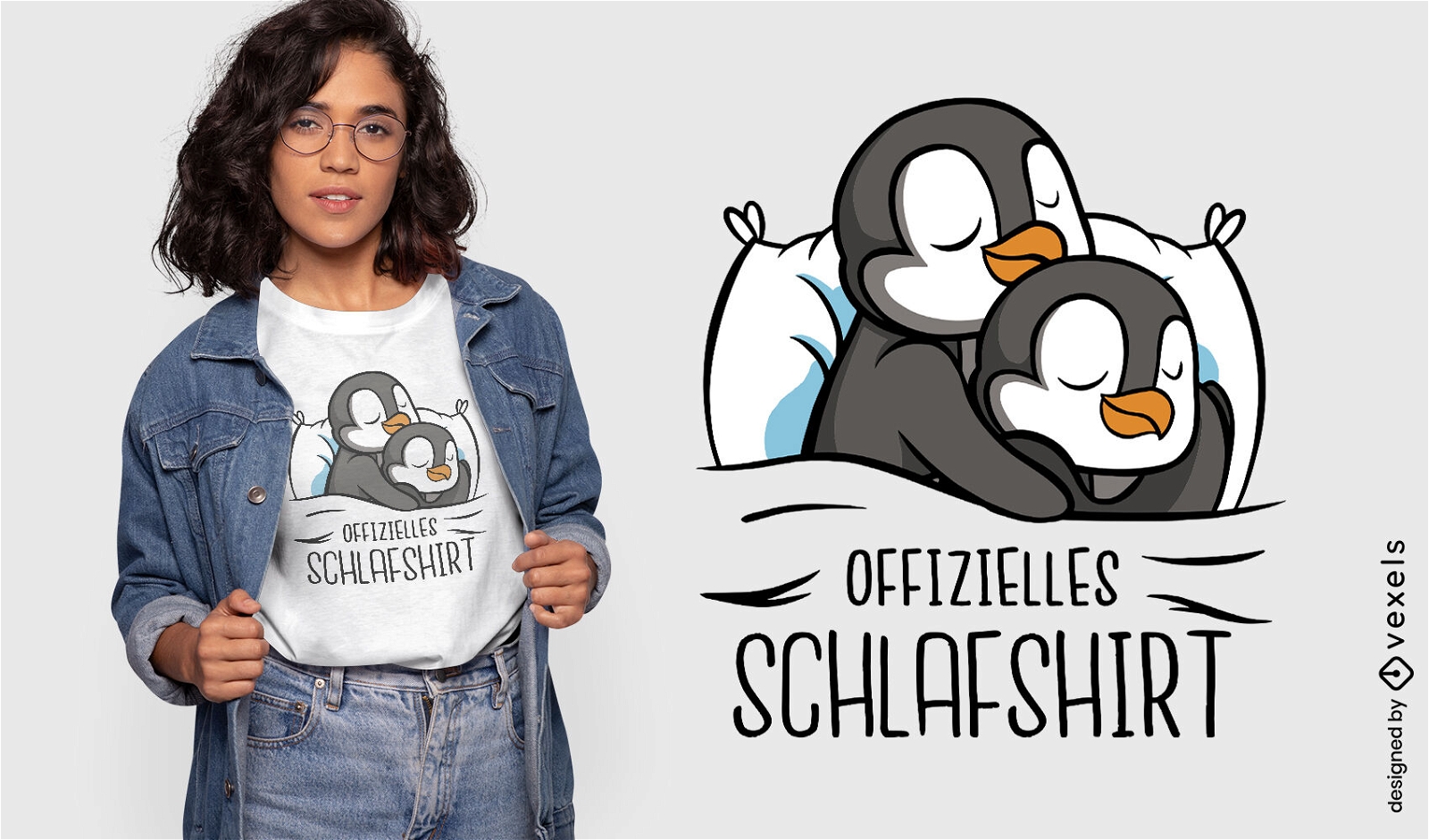 Diseño de camiseta para dormir pareja de pingüinos