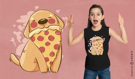 Niedliches Hundehaustier, das Pizza-T-Shirt Design isst