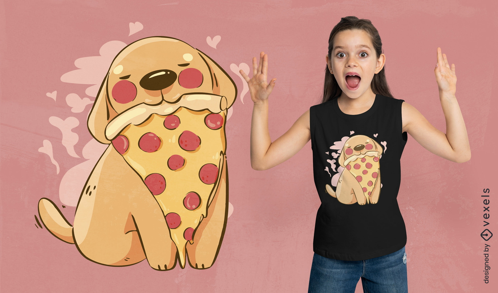 Animal de estimação de cachorro bonito comendo design de camiseta de pizza