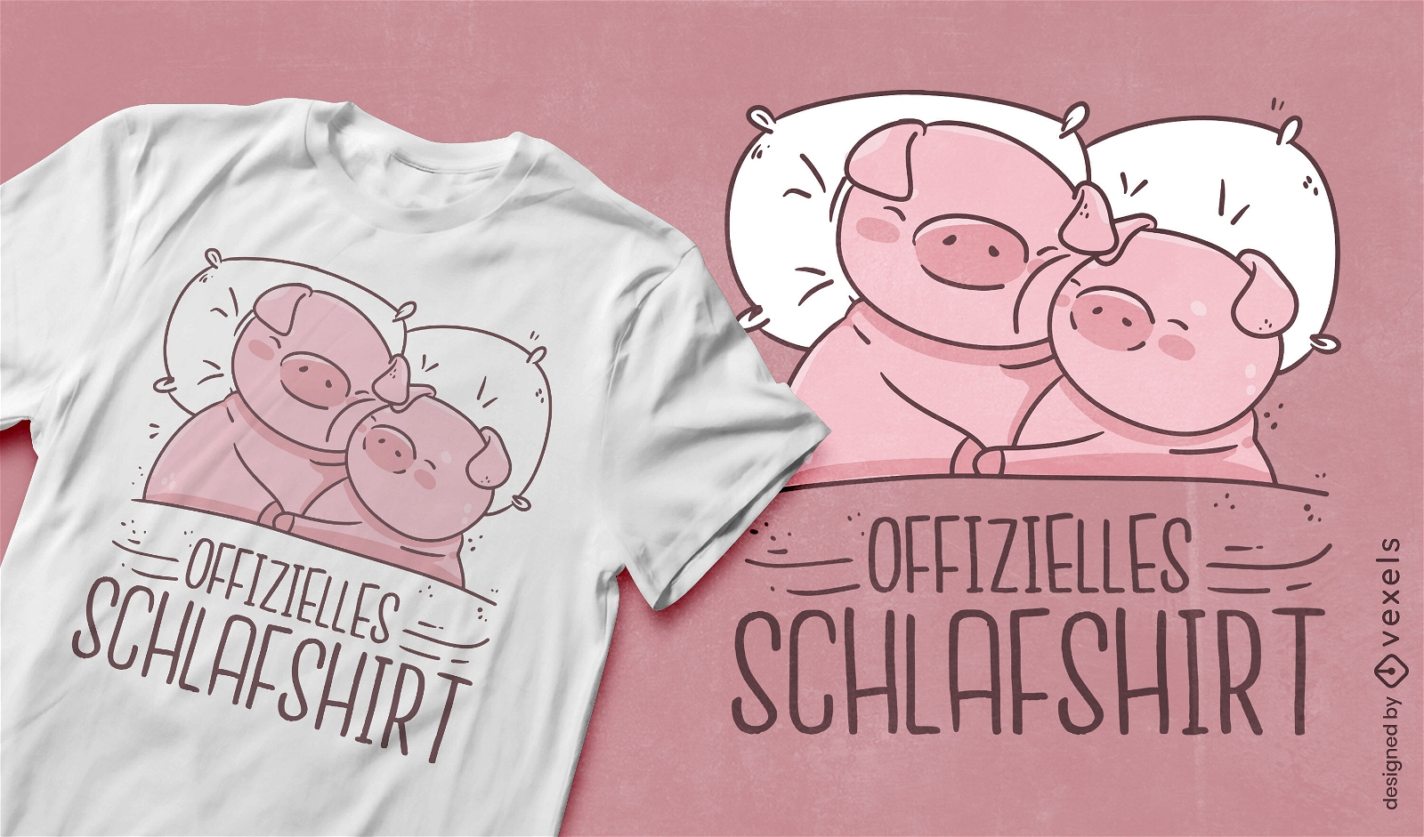 Animais de porco dormindo em um design de camiseta de cama