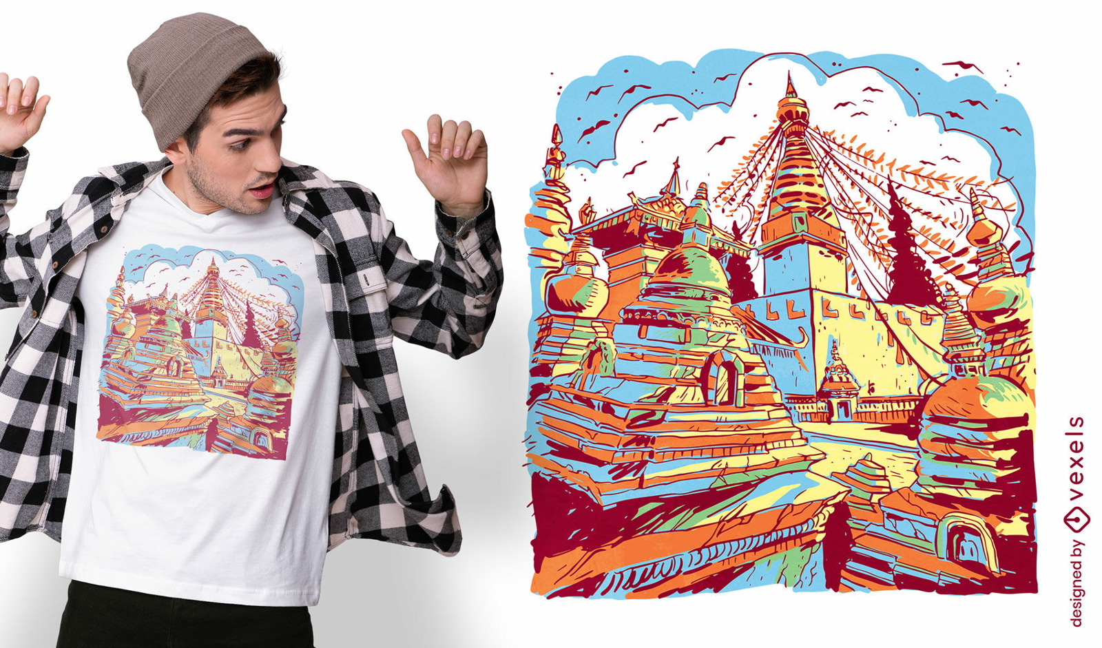 Design de camiseta de paisagem da cidade de Katmandu