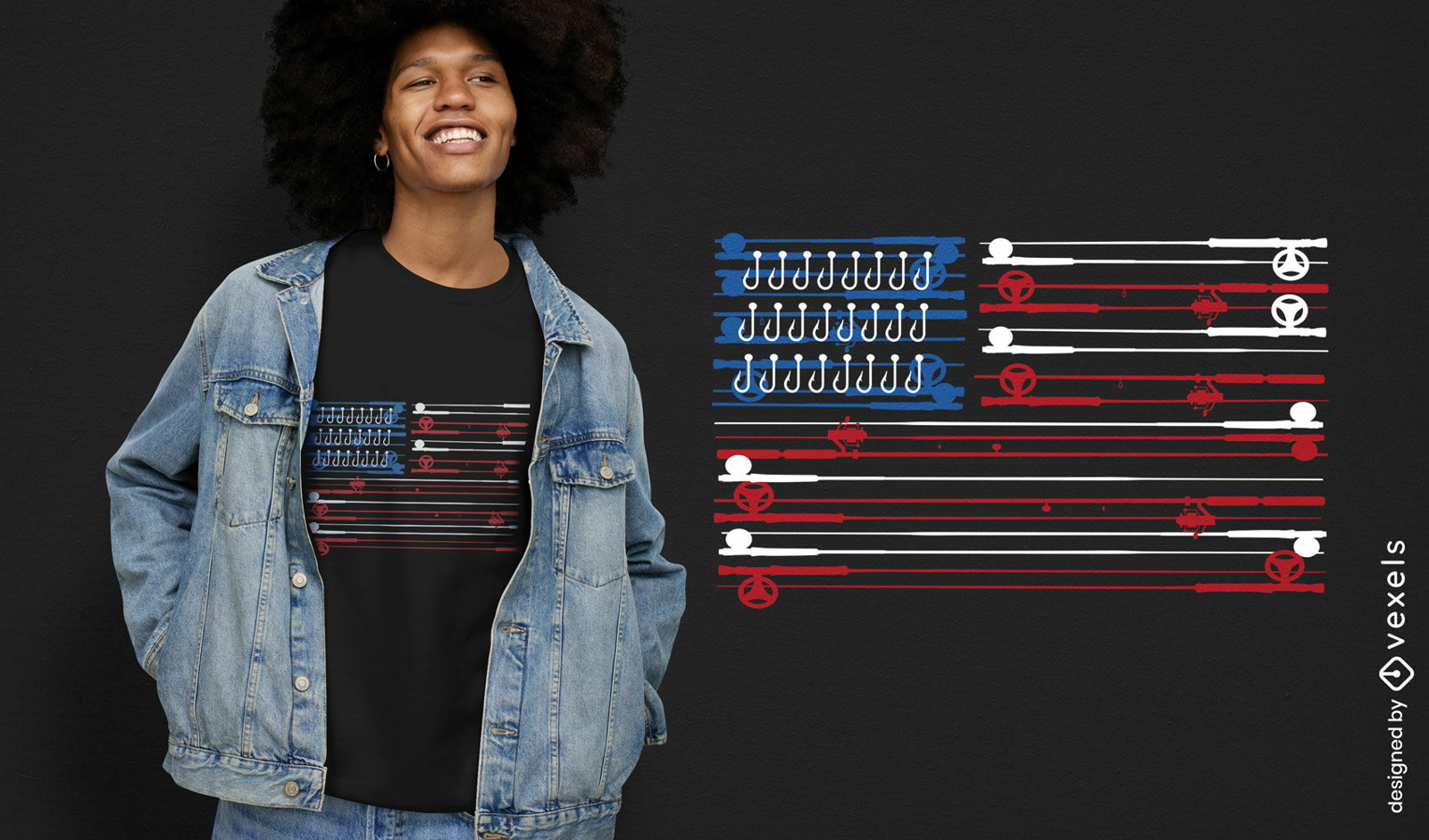 Varas de pesca design de t-shirt de bandeira americana