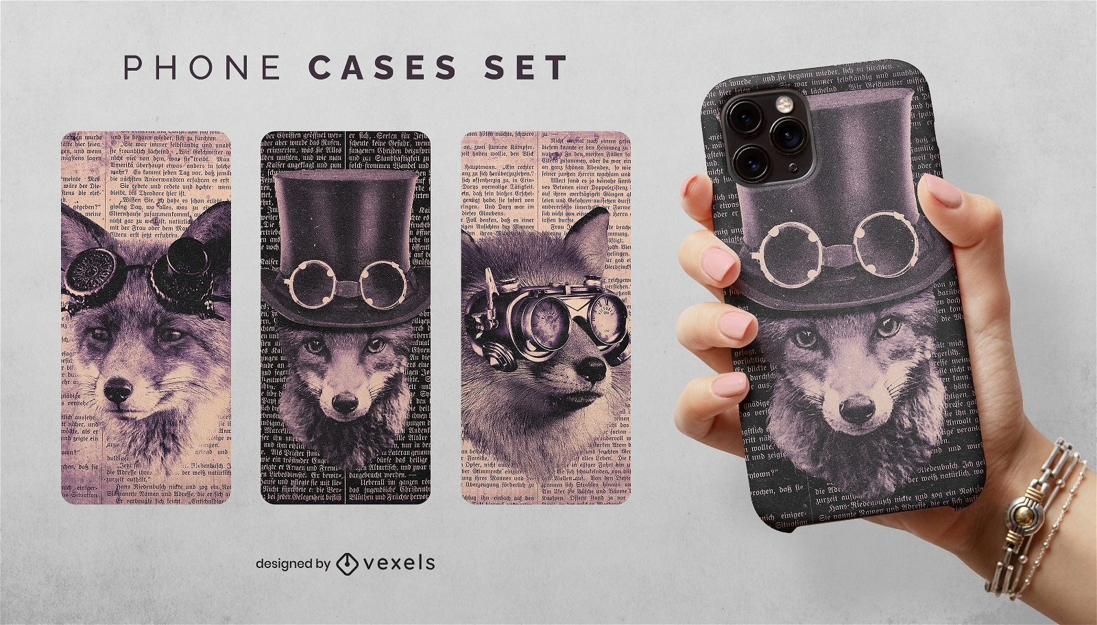 Fox animals steampunk phone case psd set