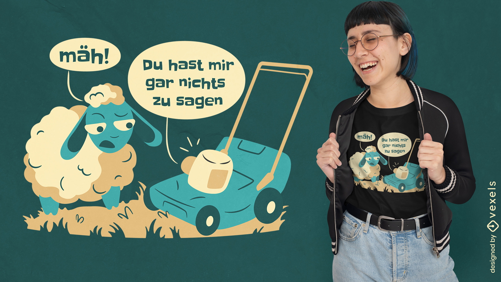 Schaf- und Rasenmäher-T-Shirt-Design