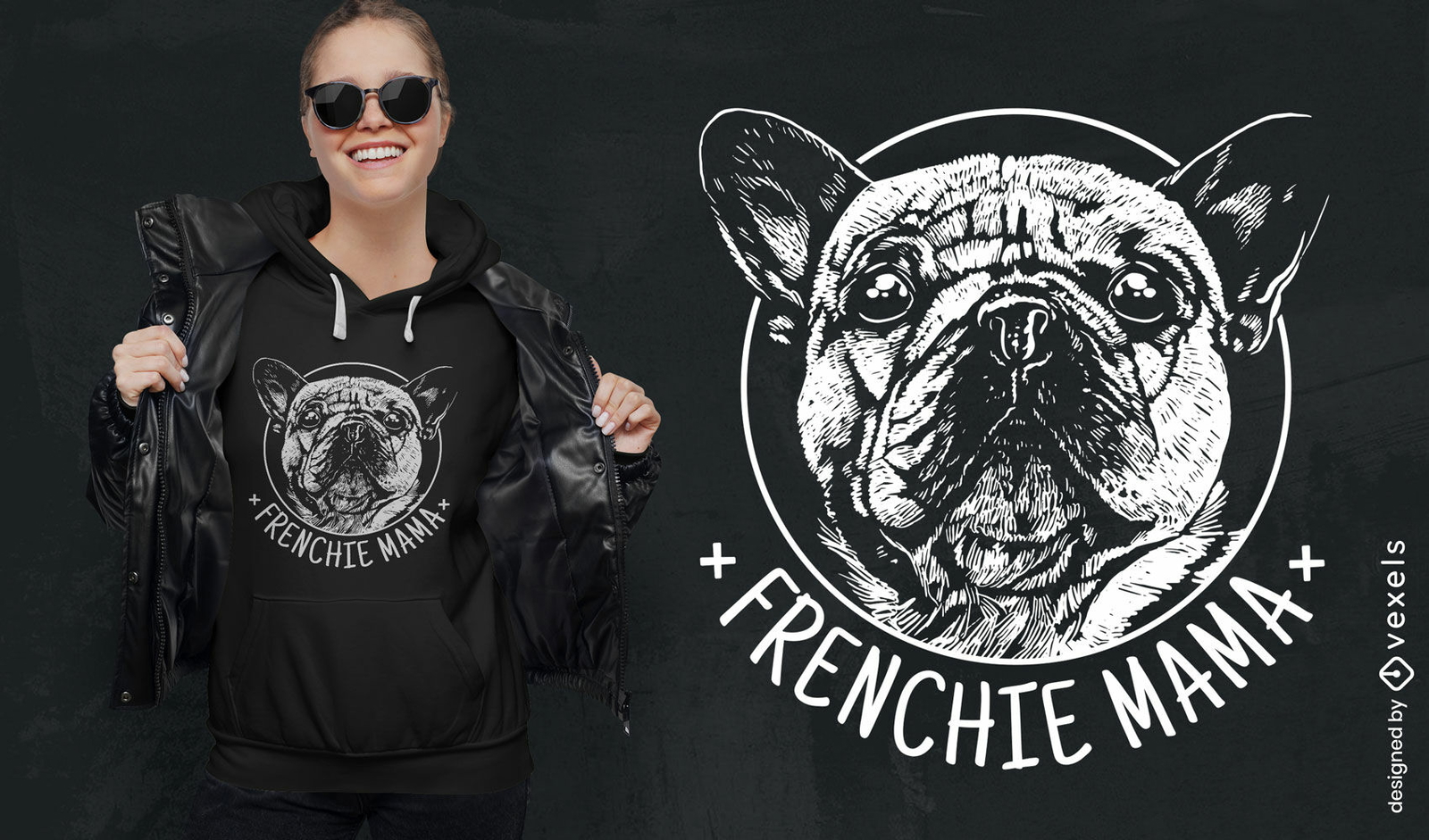 Diseño de camiseta animal bulldog francés.