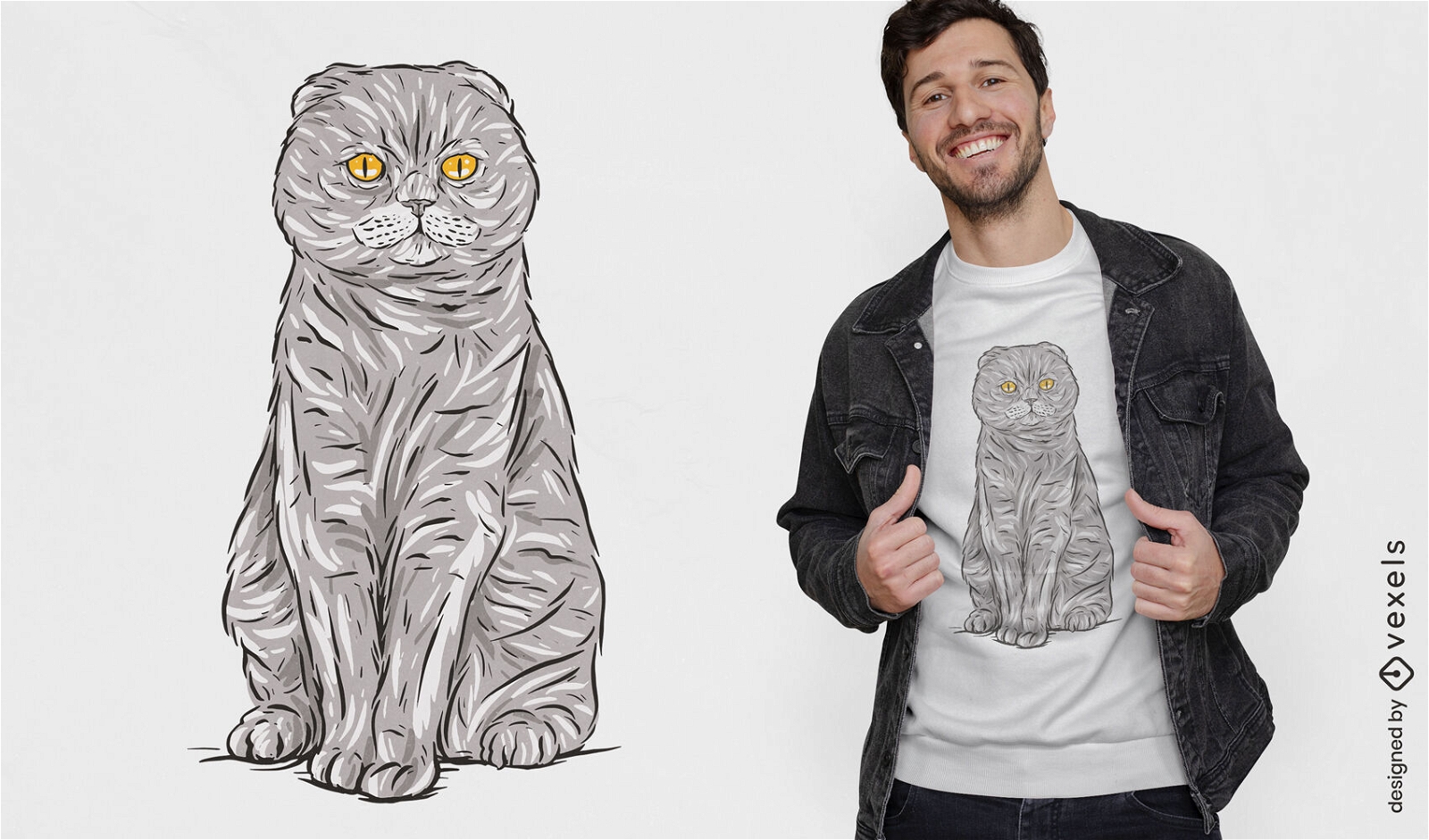 Design de camiseta animal gato cinza escocês