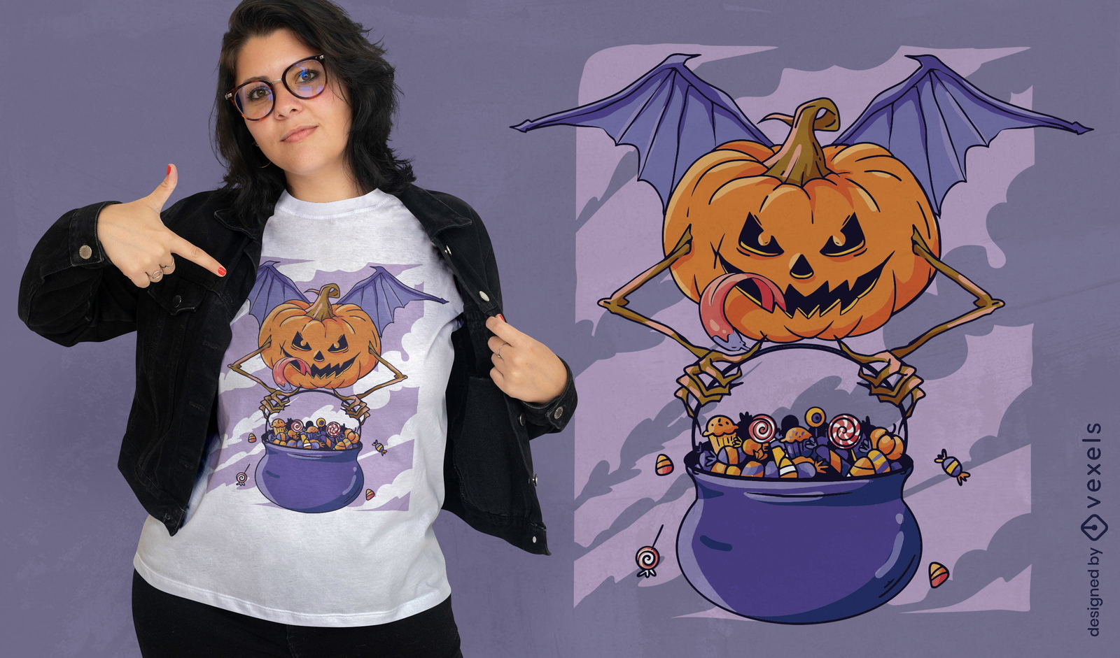 Abóbora de Halloween com design de t-shirt de asas