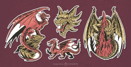 Medieval dragons sticker set