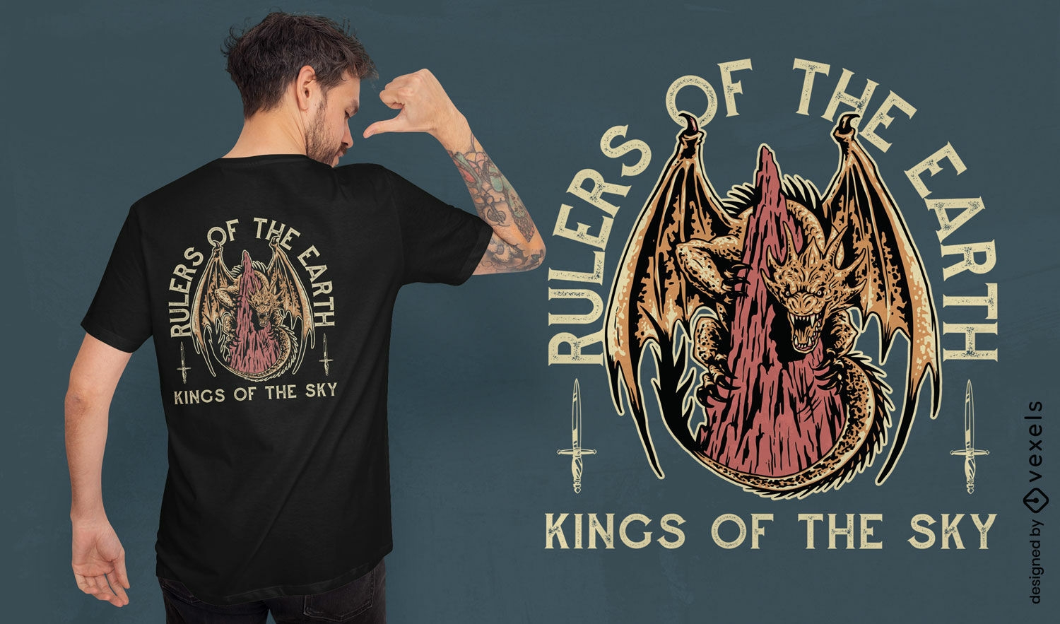 Diseño de camiseta del rey dragón del cielo.