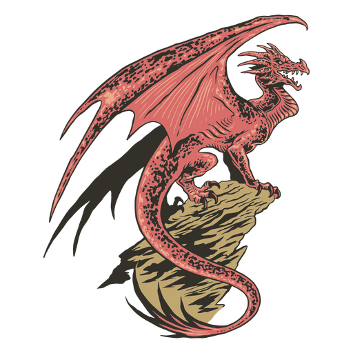 Maravilhoso dragão empoleirado em uma rocha Desenho PNG