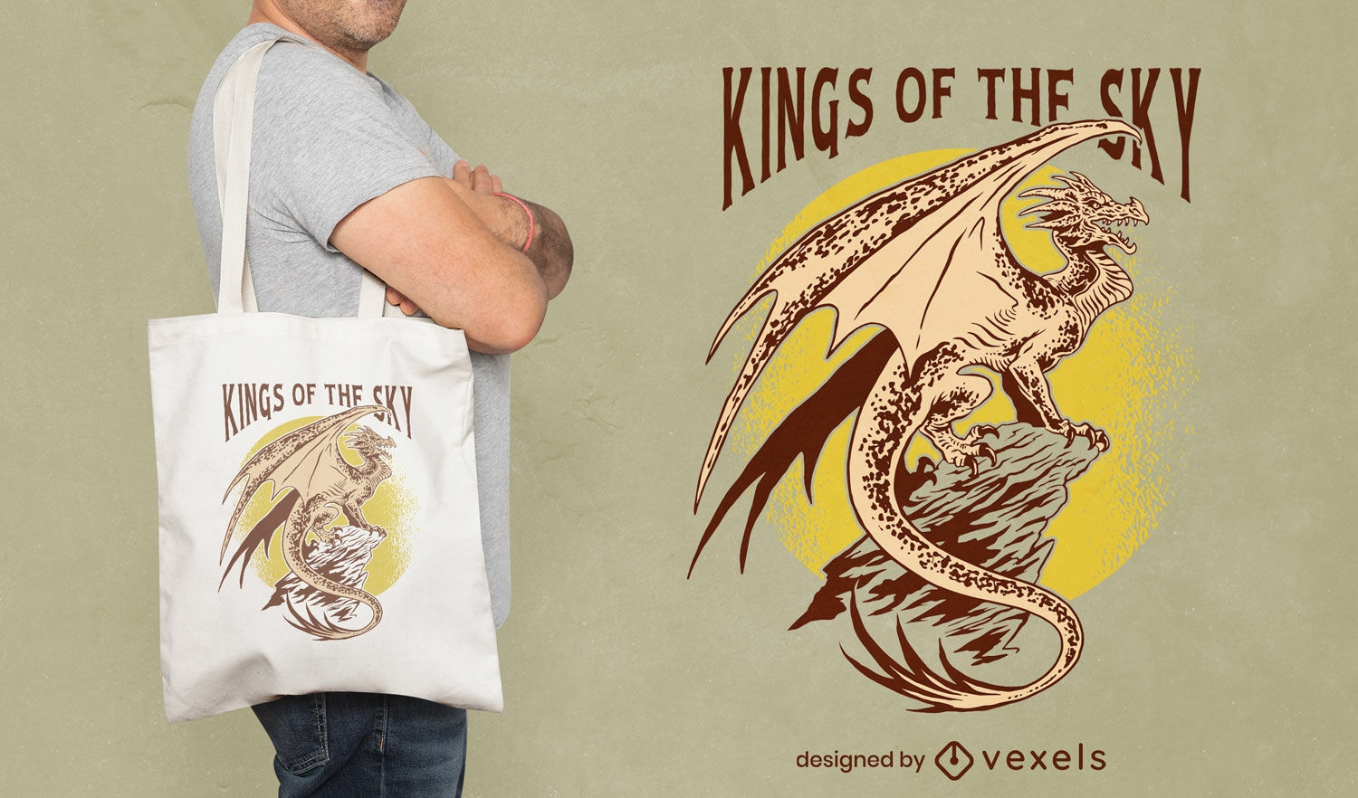 Diseño de la bolsa de asas del dragón de los reyes del cielo.