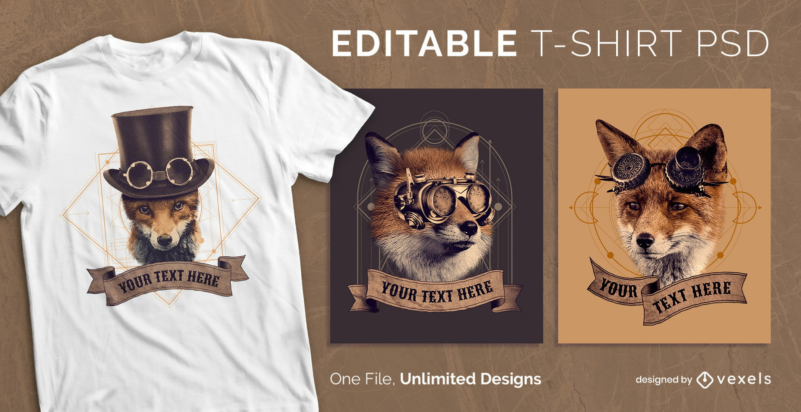 Camiseta escalável de animal de raposa steampunk psd