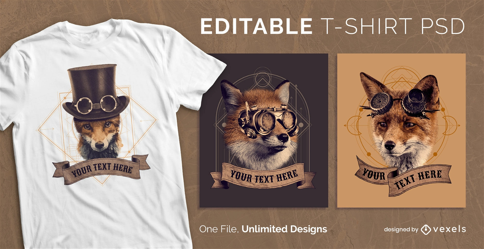 Camiseta escalable animal zorro steampunk psd