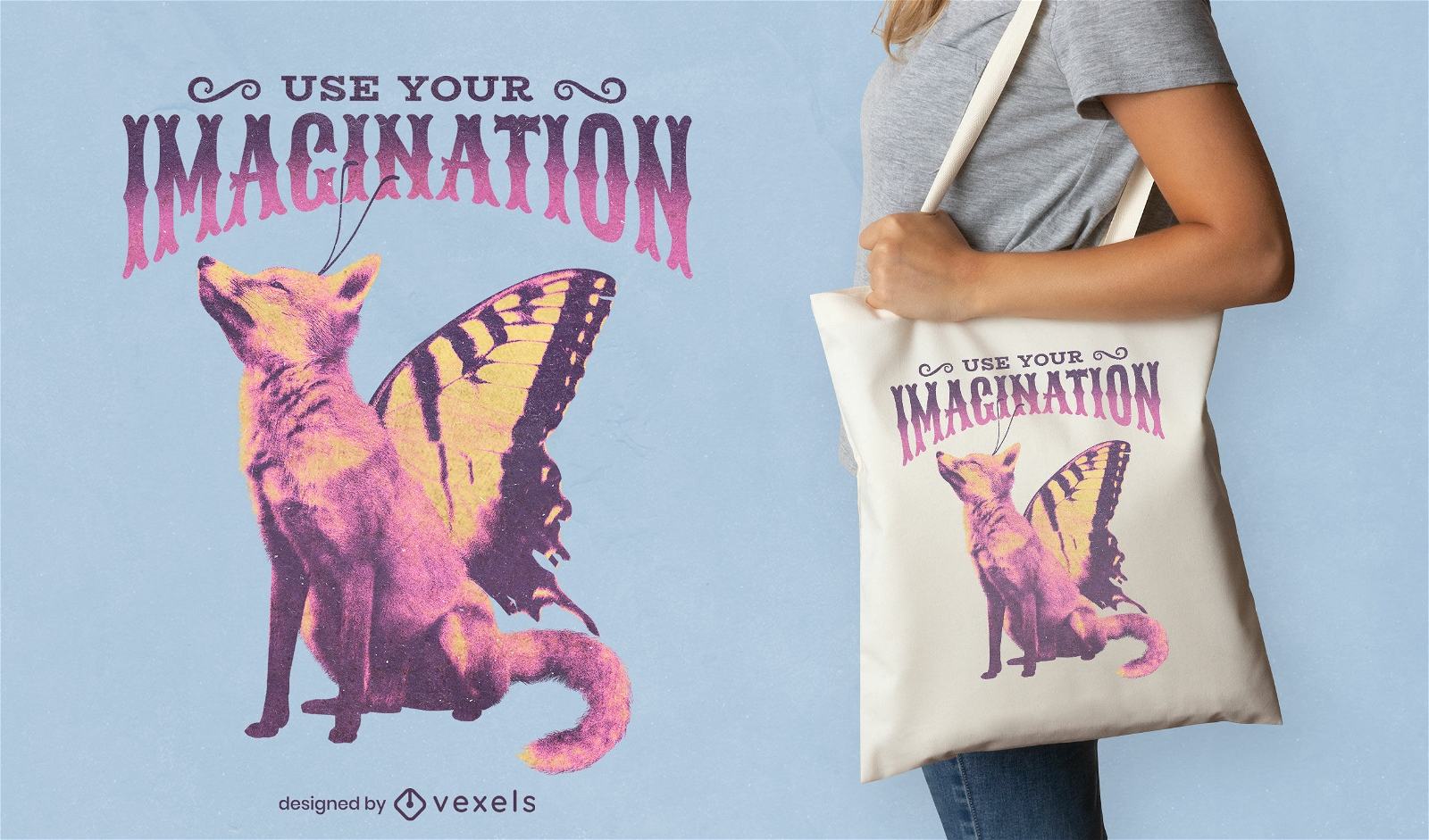 Fox with wings tote bag design