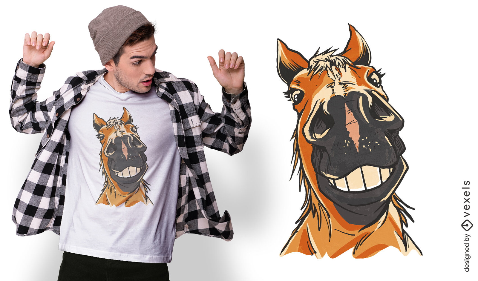 Design de t-shirt de cara de animal de cavalo engraçado