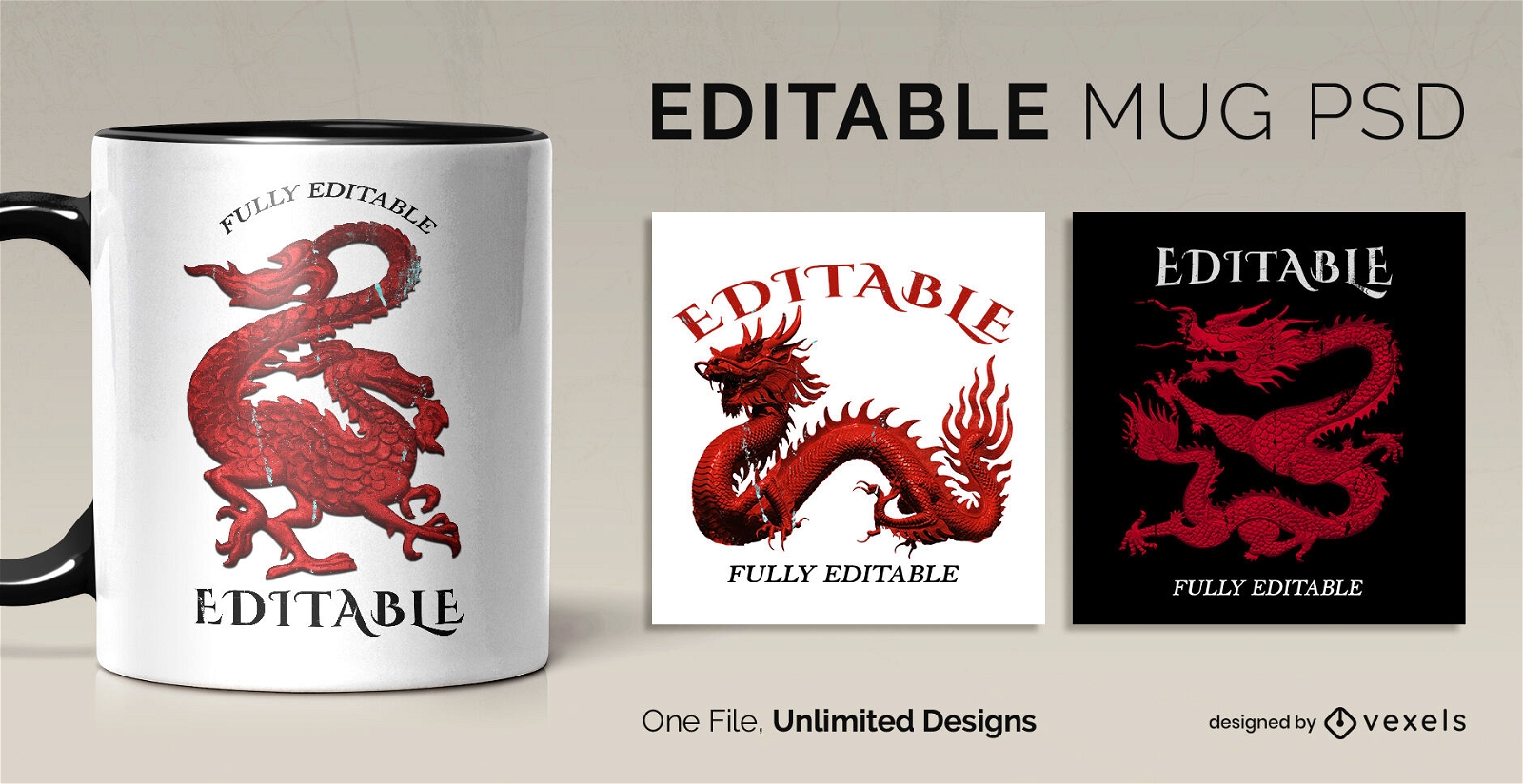 Chinese dragons mug design template scalable