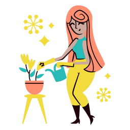 Young woman watering plants PNG Design