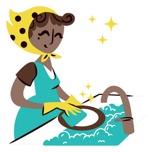 Young woman washing the dishes PNG Design