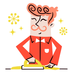 Man carefully ironing clothes PNG Design