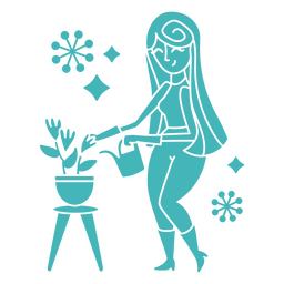 Young woman watering the flowers PNG Design