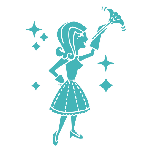 Woman cleaning with a broomstick PNG Design