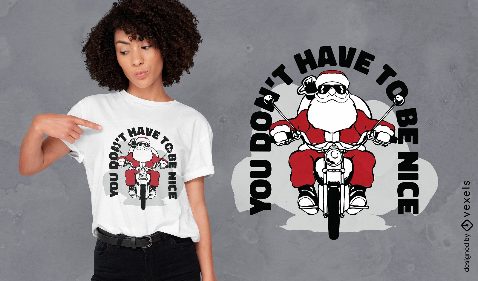 Diseño de camiseta de moto de santa claus montando