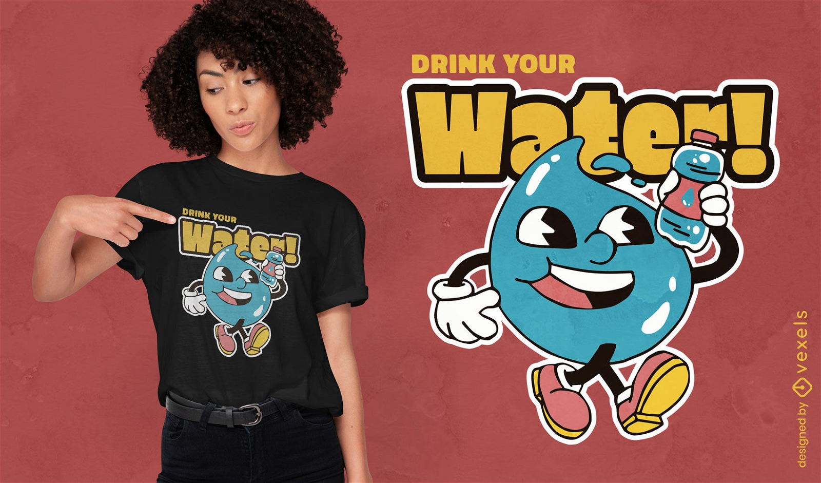 Water drop drinking water t-shirt design