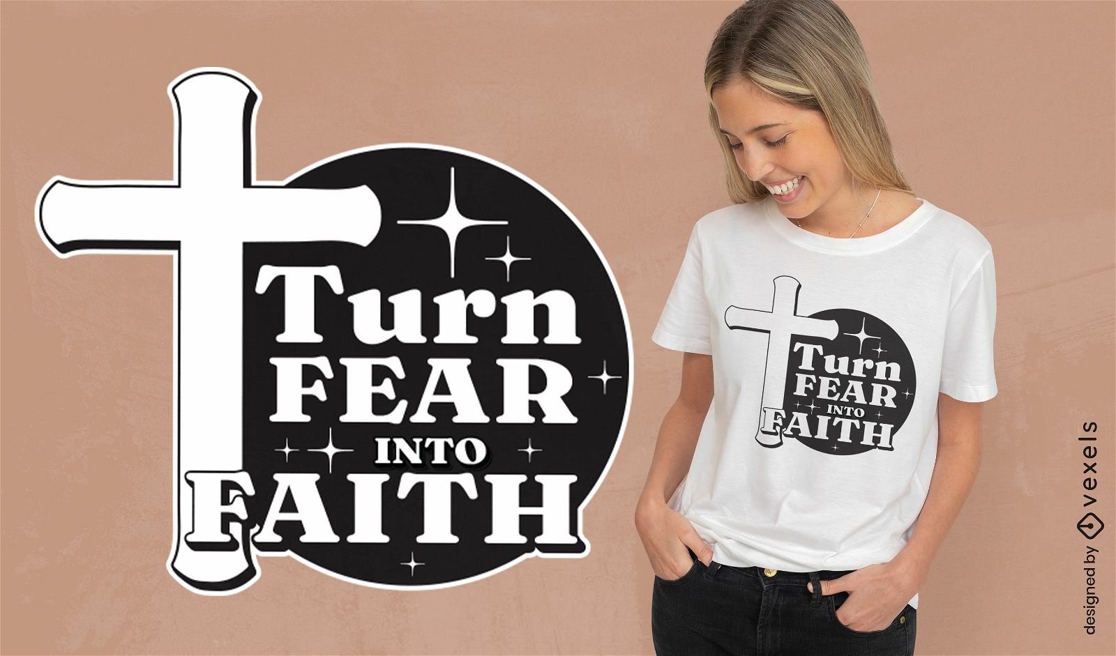Convierte el miedo en dise?o de camiseta cruzada de fe.