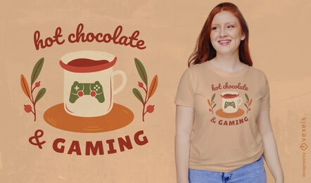 Gemütliches T-Shirt-Design für heiße Schokolade und Spiele