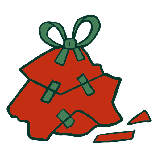 Christmas present wrapped with green ribbons PNG Design