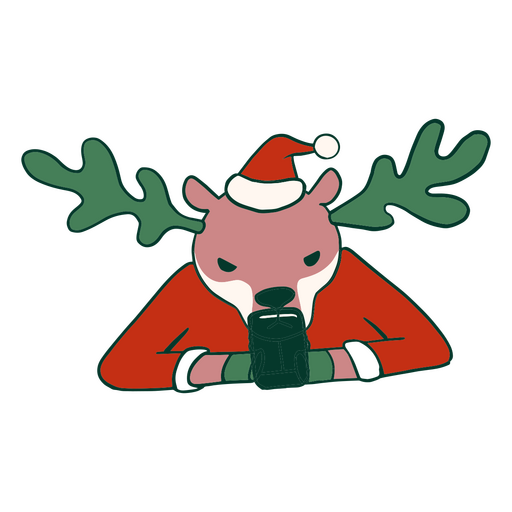 Christmas reindeer having a drink PNG Design