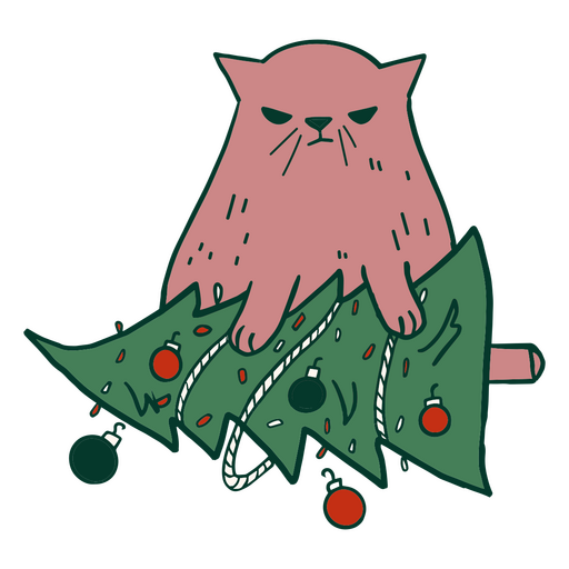 Eine Katze sitzt auf einem umgestürzten Weihnachtsbaum PNG-Design