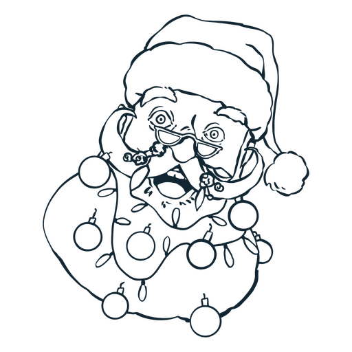 Papai Noel enrolado nas luzes de Natal Desenho PNG