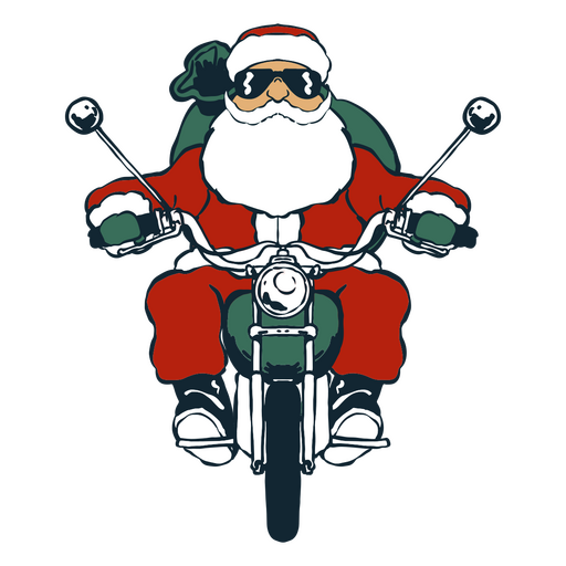 Santa riding a motorcycle and delivering gifts PNG Design