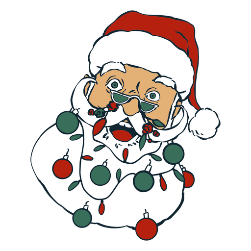 Santa ensnared in Christmas lights    PNG Design